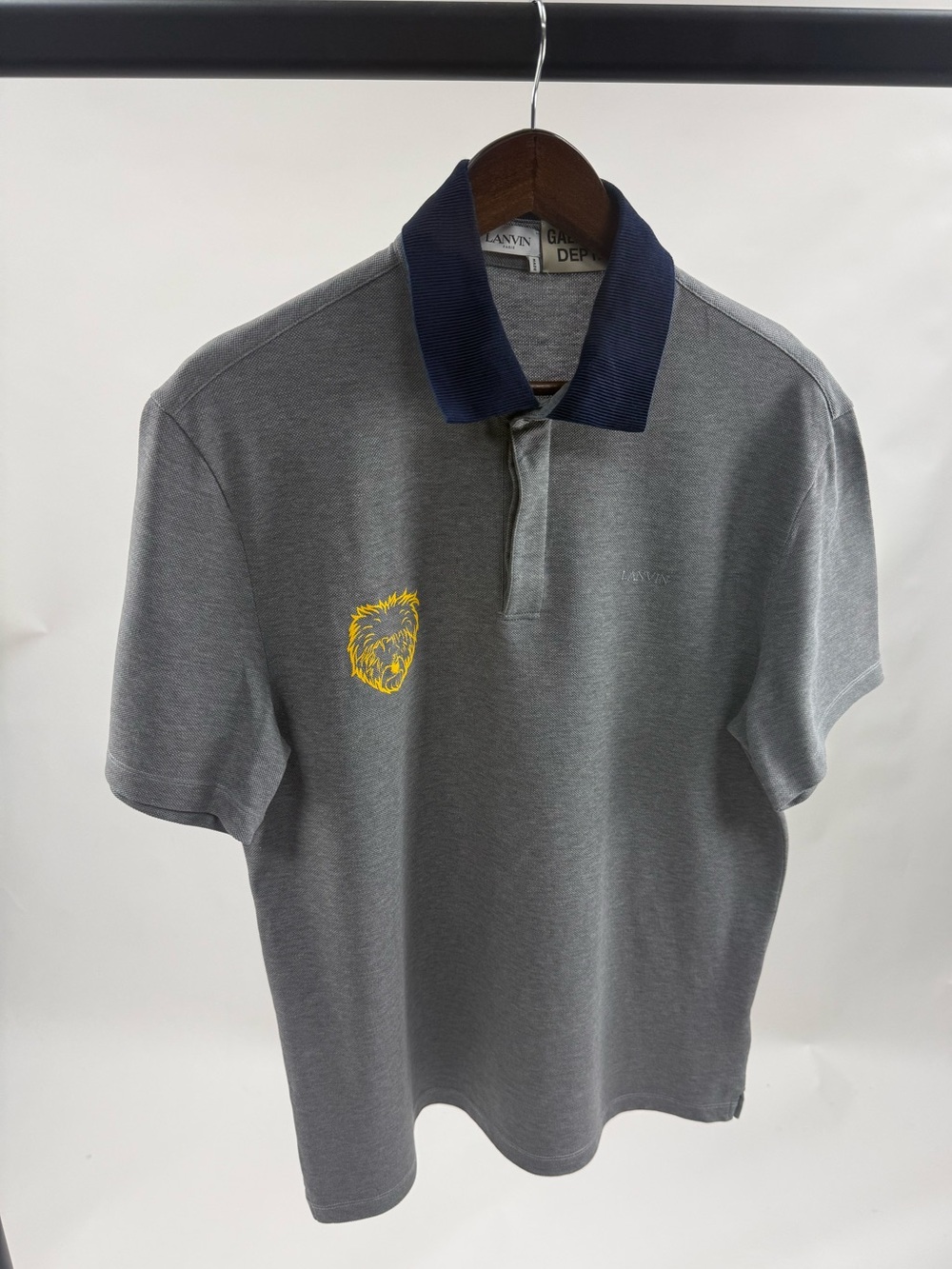 Lanvin x Gallery Dept. Grey Polo with Navy Collar and Yellow Lion Emblem